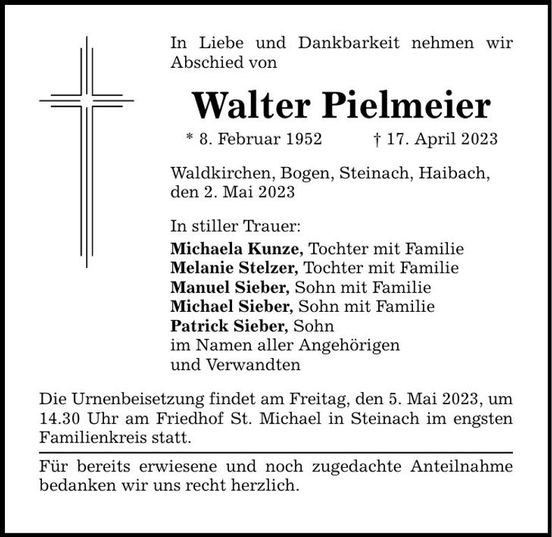 Traueranzeige Walter Pielmeier