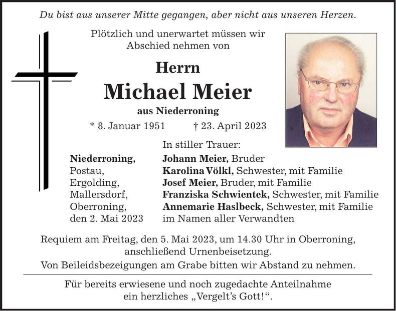 Traueranzeige Michael Meier