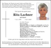 Traueranzeige Rita Lachner