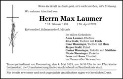 Traueranzeige MAx Laumer