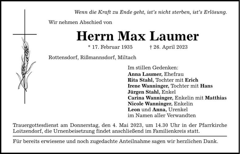 Traueranzeige MAx Laumer