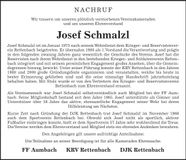 Traueranzeige Josef Schmalzl