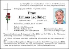 Traueranzeige Emma Kollmer