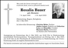 Traueranzeige Rosalia Bauer