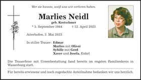 Traueranzeige Marlies Neidl