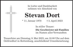 Traueranzeige Stevan Dort