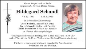 Traueranzeige Hildegard Schandl