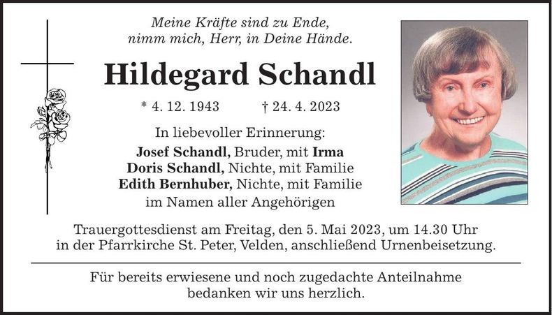 Traueranzeige Hildegard Schandl