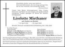Traueranzeige Liselotte Miethaner