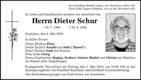 Traueranzeige Dieter Schur