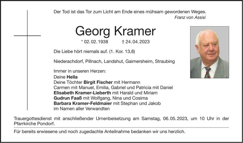 Traueranzeige Georg Kramer