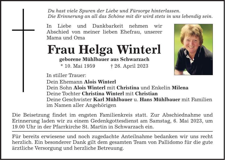 Traueranzeige Helga Winterl