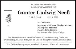 Traueranzeige Günter Ludwig Neeß