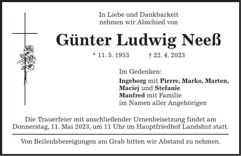 Traueranzeige Günter Ludwig Neeß