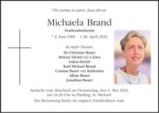 Traueranzeige Michaela Brand