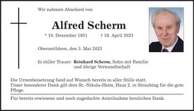 Traueranzeige Alfred Scherm