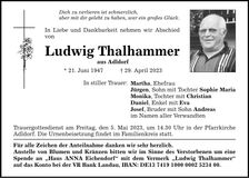 Traueranzeige Ludwig Thalhammer