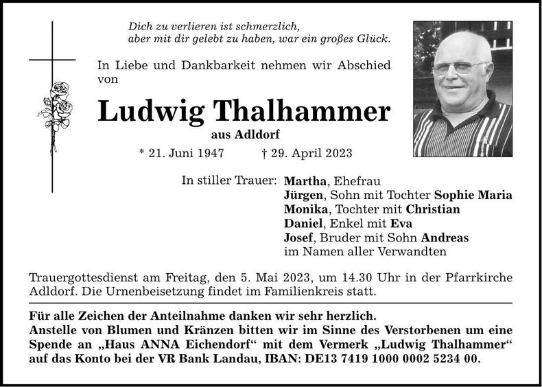 Traueranzeige Ludwig Thalhammer