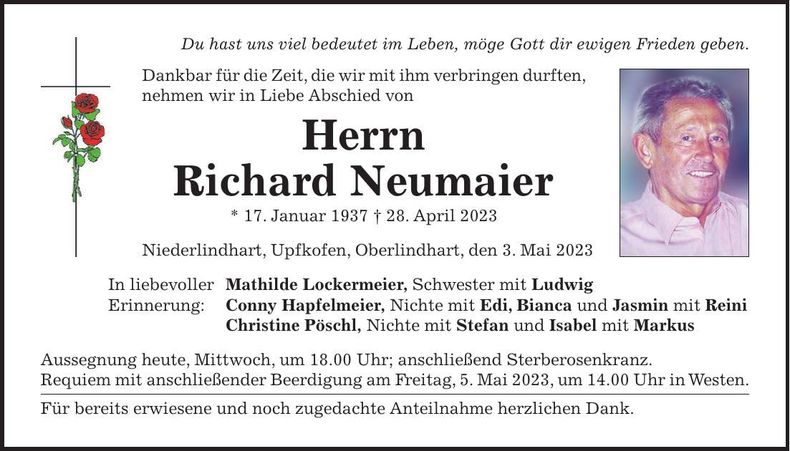 Traueranzeige Richard Neumaier