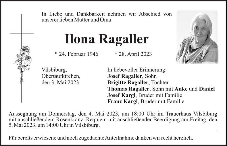 Traueranzeige Ilona Ragaller