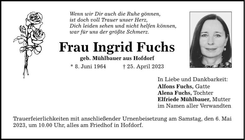 Traueranzeige Ingrid Fuchs