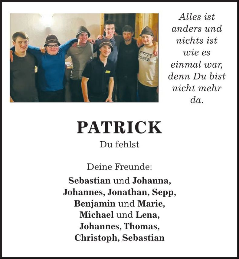 Traueranzeige Patrick Patrick