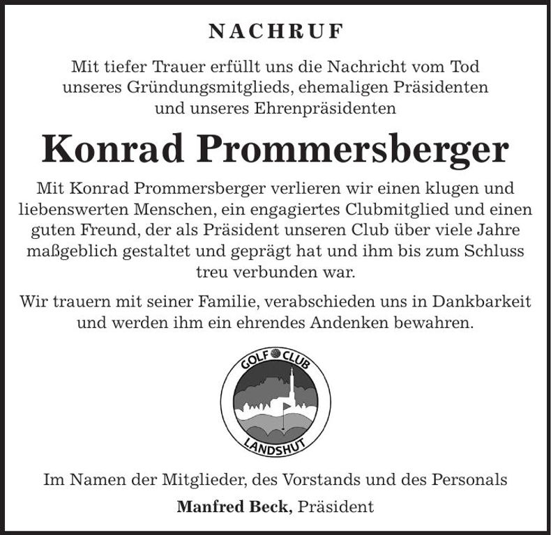 Traueranzeige Konrad Prommersberger