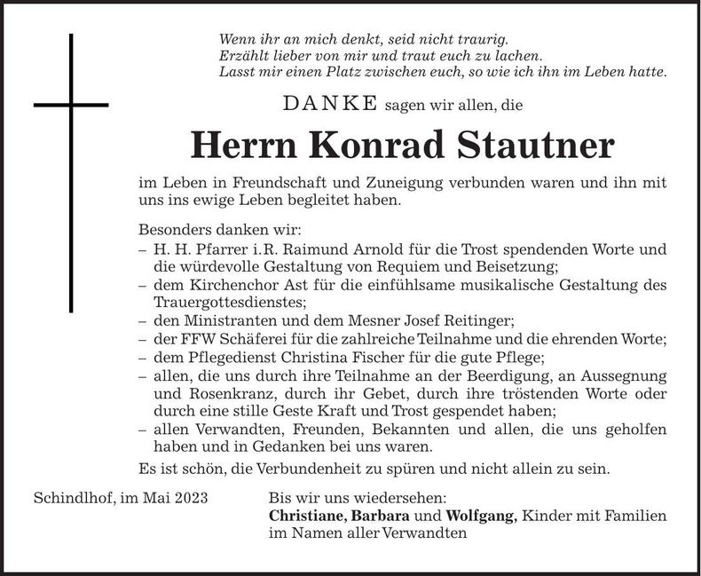 Traueranzeige Konrad Stautner