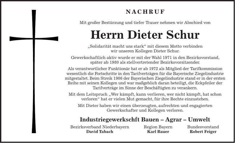 Traueranzeige Dieter Schur