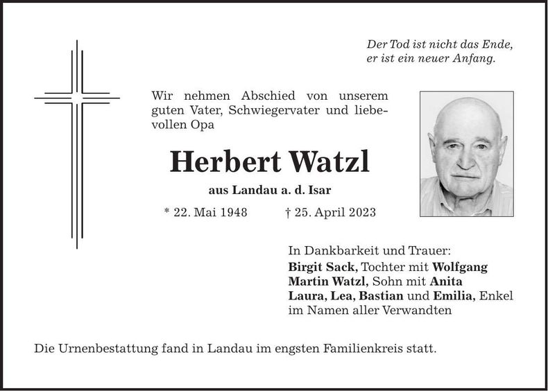 Traueranzeige Herbert Watzl