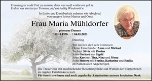 Traueranzeige Maria Mühldorfer