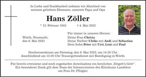 Traueranzeige Hans Zöller