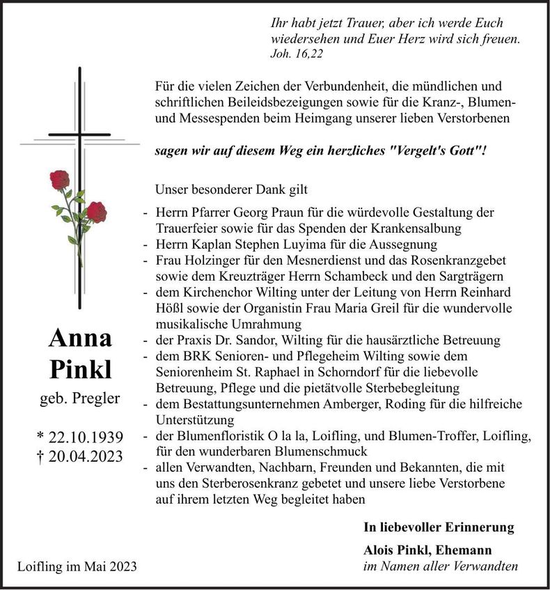 Traueranzeige Anna Pinkl
