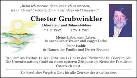 Traueranzeige Chester Grubwinkler