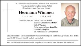 Traueranzeige Hermann Wimmer