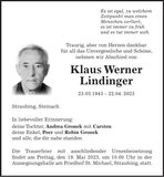 Traueranzeige Klaus Werner Lindinger