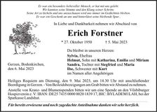 Traueranzeige Erich Forstner
