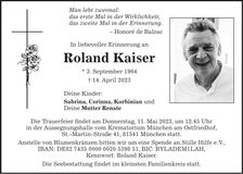 Traueranzeige Roland Kaiser