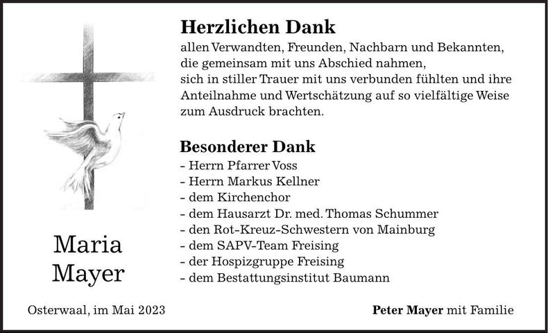 Traueranzeige Maria Mayer