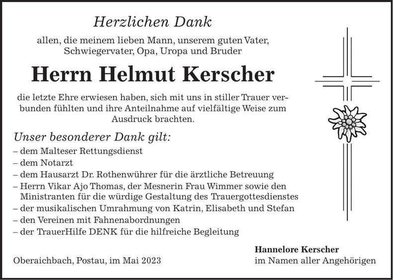 Traueranzeige Helmut Kerscher