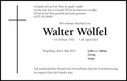 Traueranzeige Walter Wölfel