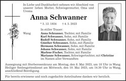 Traueranzeige Anna Schwanner