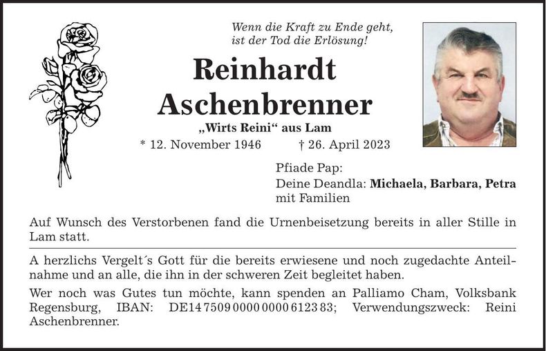 Traueranzeige Reinhardt Aschenbrenner