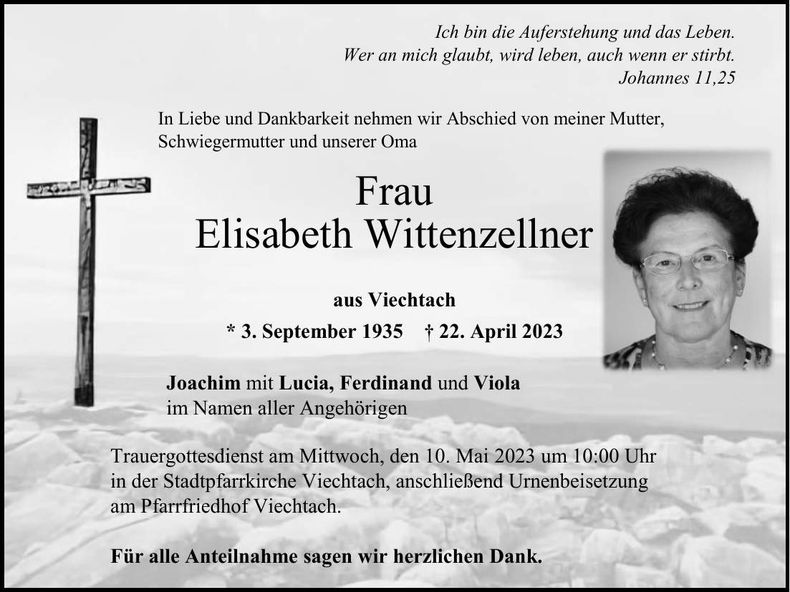 Traueranzeige Elisabeth Wittenzellner