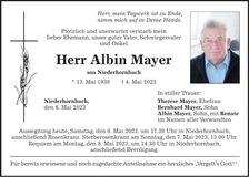 Traueranzeige Albin Mayer