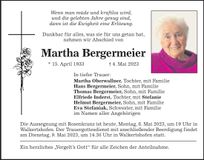 Traueranzeige Martha Bergermeier