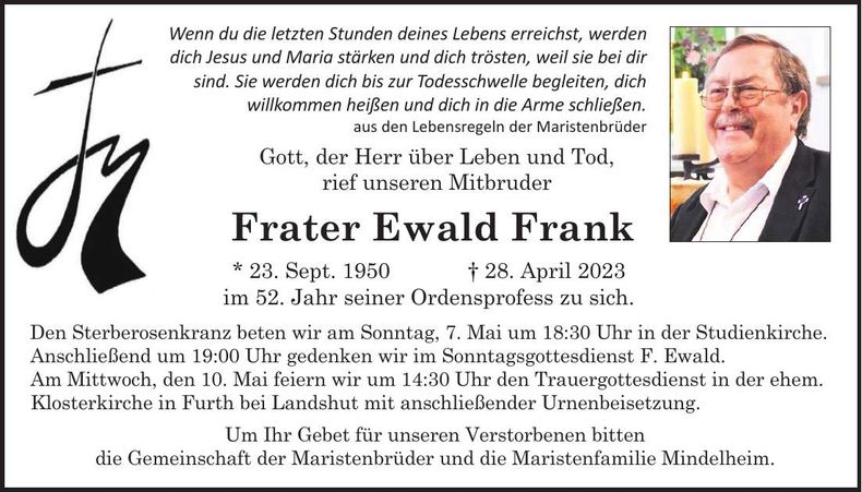 Traueranzeige Ewald Frank
