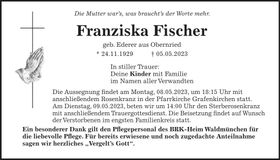 Traueranzeige Franziska Fischer