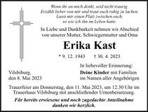 Traueranzeige Erika Kast