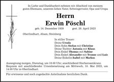 Traueranzeige Erwin Pöschl